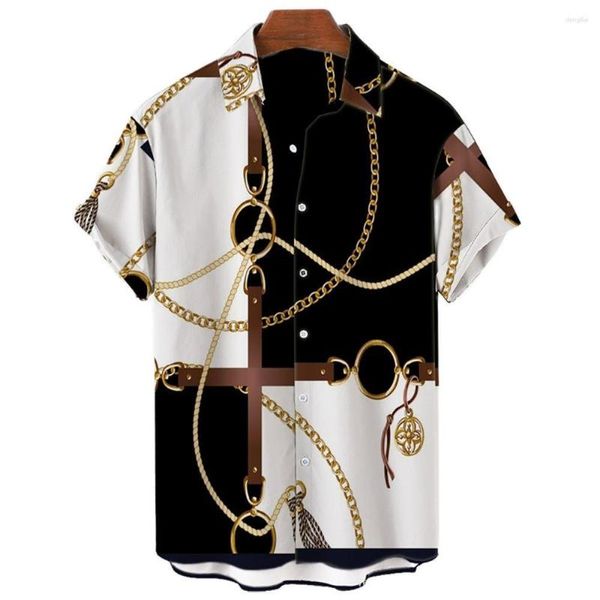 Freizeithemden für Herren Neuheit 3D Golden Chain Print Herren Strand Sommer Stil Kurzarm Luxus Herrenbekleidung Hip Hop Tops T-Shirts Übergröße