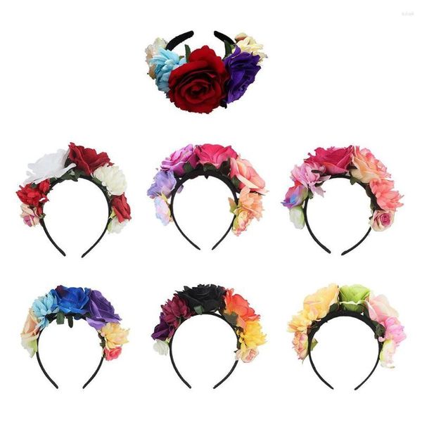 Decoração de festa 1pcs Est Headband Traje Rose Flower Crown Mexican Headpiece Decorações de aniversário Crianças Casamento Headwear Para Noiva
