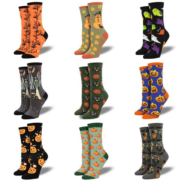 Meias engraçadas de Halloween Abóbora Coruja Gato Design Tamanho Único Meias Masculinas Femininas Decoração de Halloween