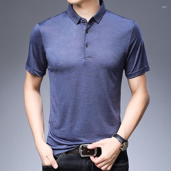 Camisetas masculinas Verão azul Mulberry Silk Sleeved Short S-Scret