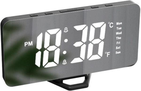 Relógios de parede Relógio de mesa LED - Espelho de alarme elétrico regulável com brilho automático Modo de escurecimento Temperatura de exibição 2 níveis Br