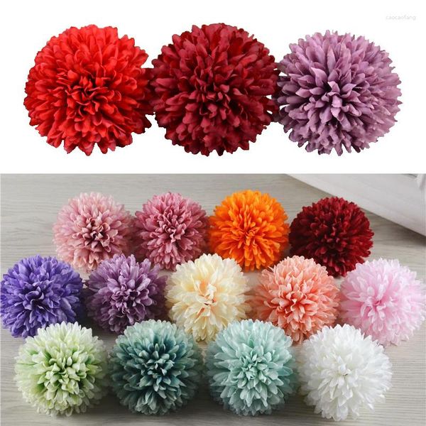 Flores decorativas 3 pçs 7 cm seda artificial pintura a óleo bola crisântemo cabeças de flores para casamento diy casa evento festa guirlanda headware