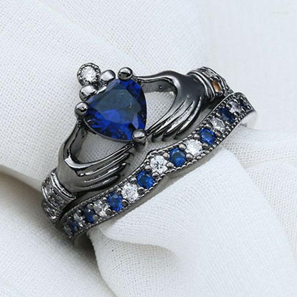 Обручальные кольца мода двойной слой набор кольца Женская ручная ручная корона размер 5-12