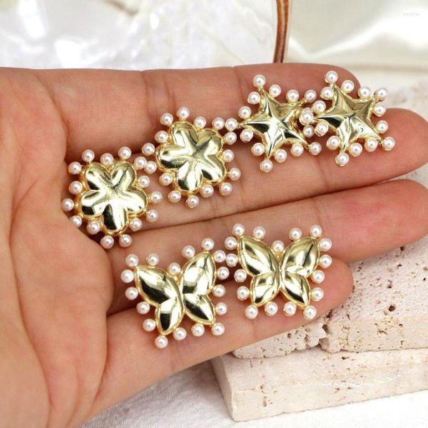 Brincos 5 pares de luxo moda borboleta pérola shell coreano senhoras flor dourada 2023 jóias estrela