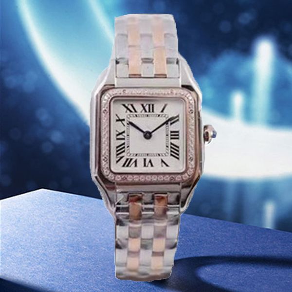 Relógios de pulso femininos de luxo, relógios de tanque para mulheres, mecânicos, diamante rosa, ouro, platina, relógios de face quadrada, designer de aço inoxidável, presente elegante para senhora