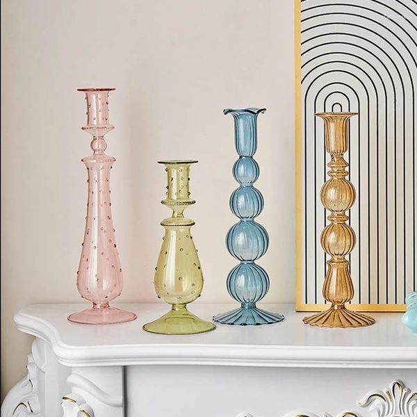 Kerzenhalter Kreative Nordic Home Dekoration Halter Vintage Buntglas Kerzenhalter Hochzeit Romantische Blumenvase Für Haus Dekor