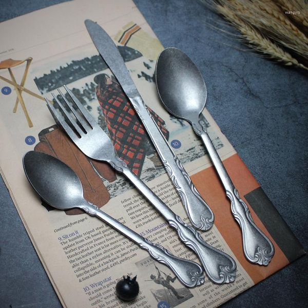 Conjuntos de louça 4 pçs/conjunto feito à mão estilo retrô colher faca garfo mesa de jantar conjunto de talheres de cozinha vintage pografia adereços decoração de casa
