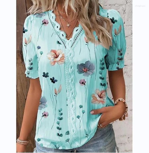 Kadın Tişörtleri Kadın Yaz Üstleri Tığ Dantel Tees Seksi Vintage Kısa Kollu Ruffles 5xl Gevşek Kırışın Befree Boho