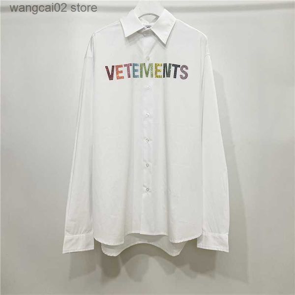 Freizeithemden für Herren Gute Qualität Strass Vetements Übergroße Hemden Männer 1 1 Mehrfarbig Vetements Damenmode Hemden VTM Weiße Bluse T230621