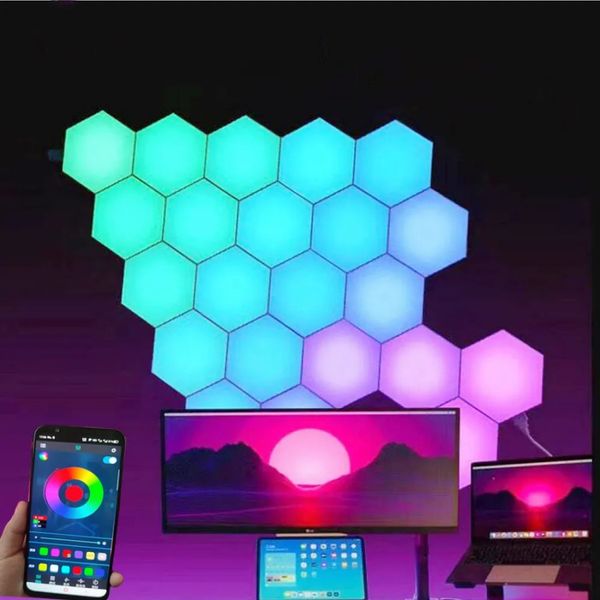 1-24 pçs sensor de toque usb led night light sensível hexagonal lâmpada led modular hexágonos decoração criativa lâmpada de parede