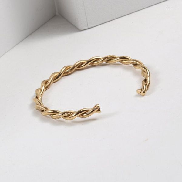 Pulseira 2023 Twist Bracelet Aço Inoxidável Jóias Banhadas a PVD Ouro 18K Metal Textura Cuff Bangles Feminino Drop Raym22