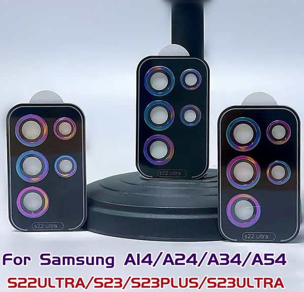 Per Samsung A14 A24 A54 A34 S22 s22ultra S23 s23plus s23ultra S22U Colori HD Trasparente antigraffio Protezione per obiettivo della fotocamera posteriore Vetro temperato con cerchio in metallo