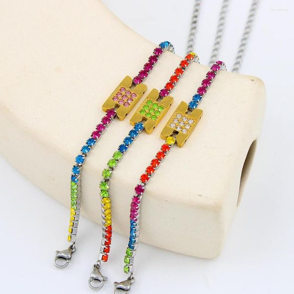 Link Armbänder Böhmen Stil Bunte Zirkon Buchstabe H Edelstahl Für Dame Armband Luxus Schmuck Party Geschenke Benutzerdefinierte Großhandel YS233