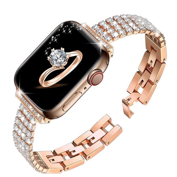 Cinturino con diamanti Bling per Apple Watch Ultra 49mm 45mm 41mm 44mm Cinturino in metallo da donna per serie iWatch SE 8 7 6