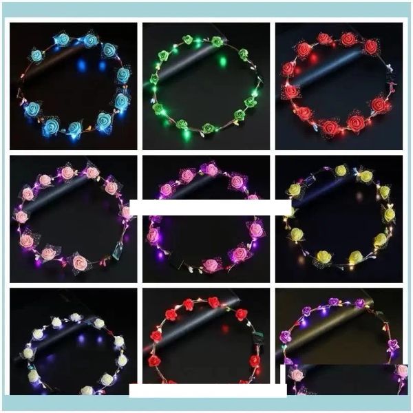 Outros acessórios Faixas de cabelo de Led piscantes Fios Coroa de flores Brilho Faixas de cabelo Light Party Rave Floral Guirlanda Coroa de flores luminosa