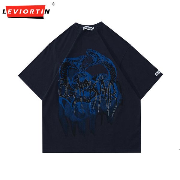 Magliette da uomo Maglietta da uomo Streetwear Hip Hop Maglietta grafica serpente oversize Maglietta Harajuku Snake Stampato Top Tees Cotone Nero Blu 230620