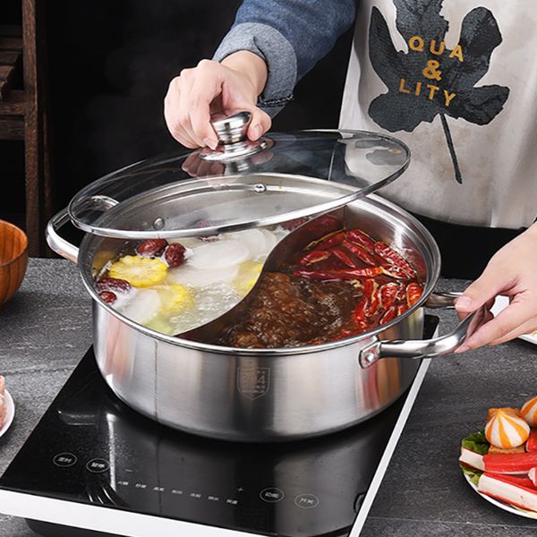 Panelas de caldo de sopa panela de aço inoxidável com tampa panela de indução panela de fondue chinês panelas para casa cozinhar para cozinha 230620