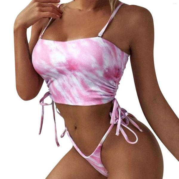 Damenbadebekleidung JAYCOSIN Tie-Dye-gedruckter gepolsterter BH-Bikini-Set Sexy Frauen 2023 Mujer Push Up Biquini Badegäste Bandage-Badeanzug-Unterseite