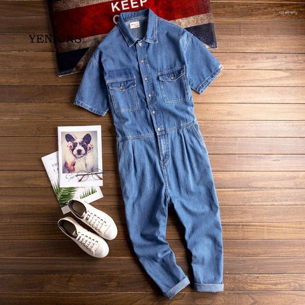 Herren Jeans Frühling Sommer Mode Overalls Herren Denim Overalls Kurzarm Blau Hip Hop Cargo Hosen Einteilige Strampler Männliche Hosen