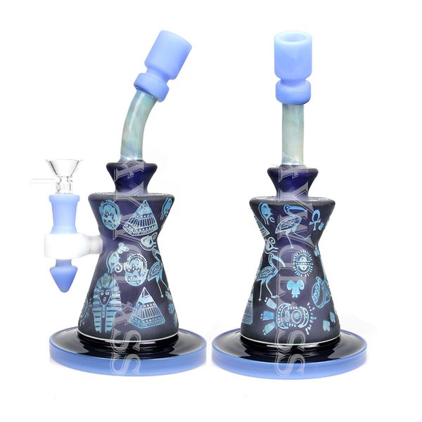 Narghilè da 9,5 pollici Produzione di sabbiatura profonda Faraone egiziano Dab rig Fumo pipa ad acqua in vetro Tubi cool bong Piattaforme petrolifere riciclatore bong Ciotola da 14,4 mm