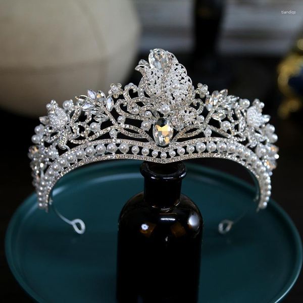 Grampos de cabelo tiaras e coroas hairband acessórios de casamento de luxo para mulheres noiva tiara grande coroa jóias presente de noivado