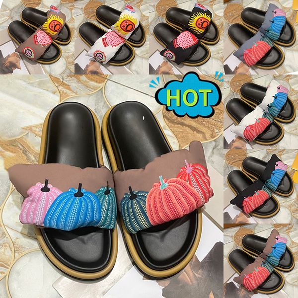 Designer-Hausschuhe für Damen, YK-Kürbis-Slipper, Pool-Pillow-Mule-Slides, flache Comfort-Mules-Sandalen, geprägte Slider-Plateau-Slide-Brot-Slipper, coole Strandsandale