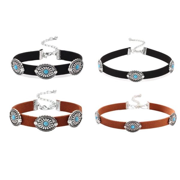 Gargantilha Bohemia Turquesa Colar Pulseira Gargantilha Couro Jóias Camurça para Mulheres e Meninas Estilo Boho