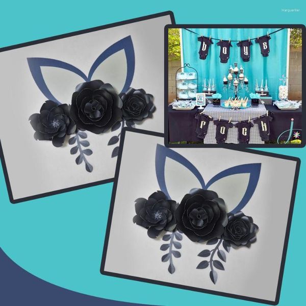 Flores decorativas Cartolina Preta Folhas de papel DIY Conjunto de orelhas para eventos de casamento Cenários Decorações Deco para parede de berçário Tutoriais em vídeo