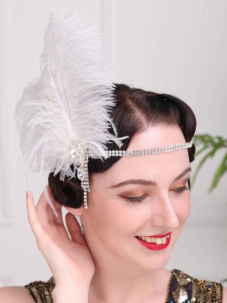 Grampos de cabelo Acessórios de casamento Penas brancas Tiara Strass Headpieces Feminino Festa Fascinator Tiara Clipe Para Noiva