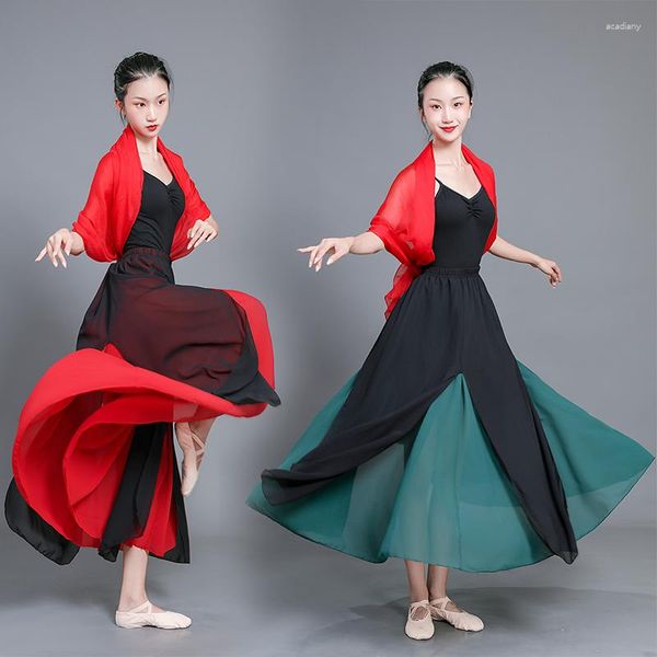 Юбки Tingyili Colorced Big Swing Chefon Long Womens High талия Черная красная зеленая танцевальная юбка для отдыха богемный пляж