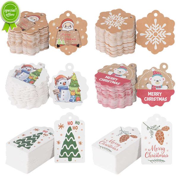 Yeni 100 PCS Mutlu Noel Etiketleri Kraft Kağıt Asma Etiket Kartları Noel Hediye Sarma Yeni Yıl Hediyeleri Dekorasyon Süsleri