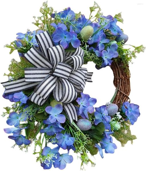 Coroa de flores decorativas para ovos de páscoa 45 cm vime primavera flor azul porta para festa de casamento em casa decoração frontal da parede