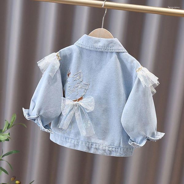 Giacche 2023 Primavera Autunno Neonate Ragazzi Cappotti in denim di pizzo Moda Bambini Bambini Top Vestiti Cappotti