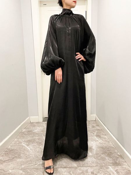 Vestuário étnico Ramadan Eid Djellaba Vestido Muçulmano Dubai Moda Elástico Punho Manga Macio Brilhante Abaya Dubai Turquia Quimono Muçulmano Islã Robe WY909 230620