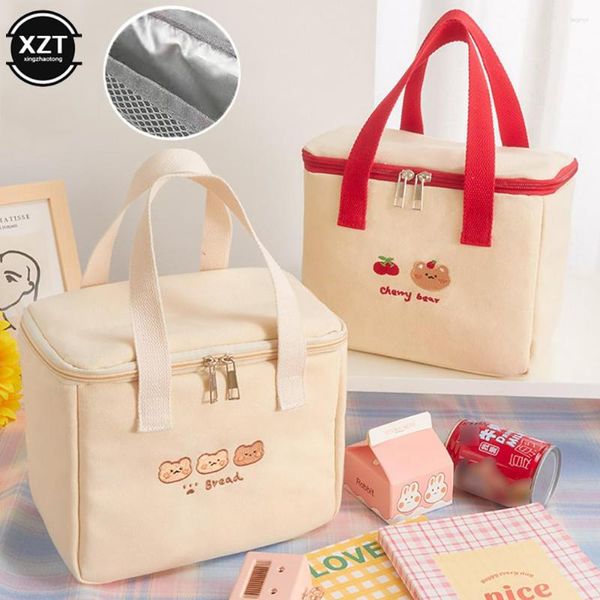 Aufbewahrungstaschen 1 STÜCK Tragbare süße Lunchtasche Mädchen Isolierte Leinwand Kühler Handtasche Aluminiumfolie Thermal Food Box Familie Schule Picknick Bento