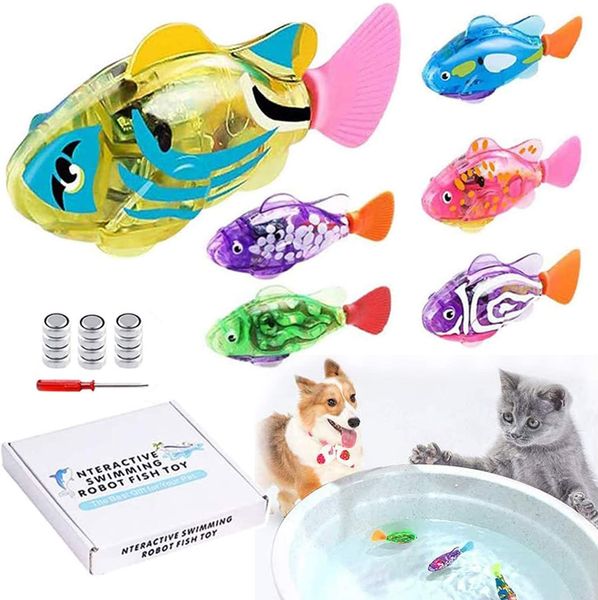 Brinquedos interativos de peixe robô ATUBAN para gato/cachorro, natação ativada na água com luz LED, presente de brinquedo de peixe de plástico para banho de natação