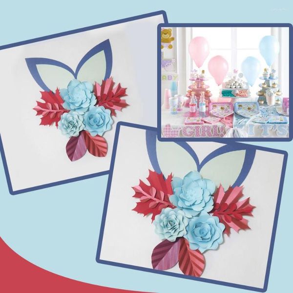 Flores decorativas Cartolina Azul DIY Folhas de Papel Conjunto de Orelhas Para Cenários de Eventos de Casamento Decorações Deco de Parede De Berçário Tutoriais em Vídeo