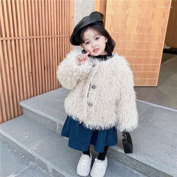 Jacken Jacke Für Mädchen 2023 Herbst Winter Koreanische Plüsch Dicke Warme Faux Pelzmantel Mode Einfarbig Oberbekleidung Kinder der Kleidung