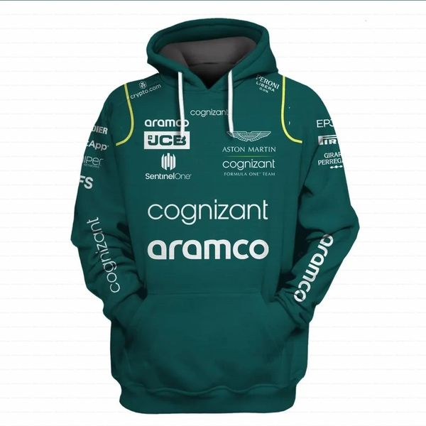 Moletons com capuz masculinos em Fórmula 1 Racing Aston Martin Green Moda masculina com zíper Pulôver Racing Extreme Sports Clothing 230620