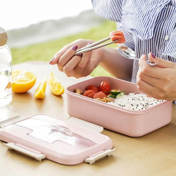 Geschirr Sets Japanische Mikrowelle Lunch Box Weizen Stroh Lagerung Container Kinder Kinder Schule Büro Tragbare Bento