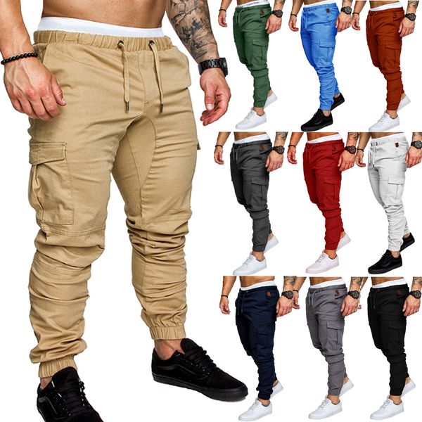 Мужские брюки повседневные бегуны груз с твердым цветом мужчины хлопковые эластичные брюки Pantalon Homme Army Army Leggings 230620