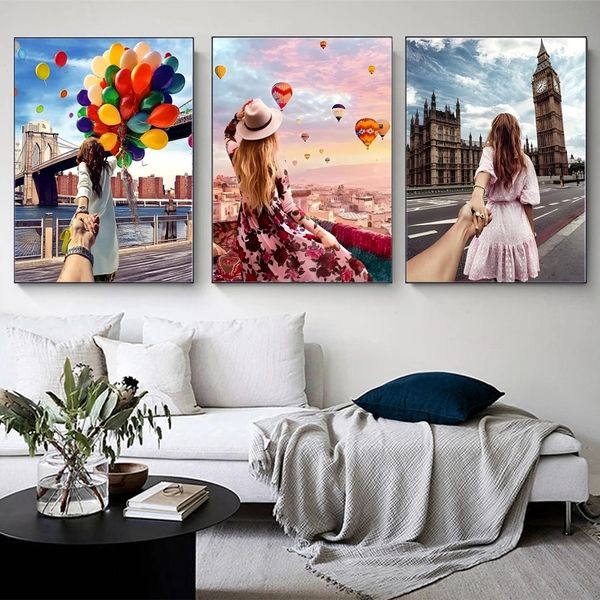 Pinturas de lona de mão pinturas de parede minimalistas Posters de mão e impressões de impressão moderna personalizada para decoração de casa Livining Room Lover Gifts