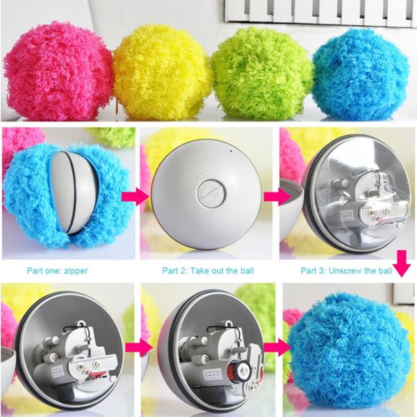 Pet Toy Balls Soft Interactive Cat Dog Automatic Vacuum Dust Removal Toy Imballaggio con 4 coperture in pelliccia Pet Cat Cleaner Robot Plush