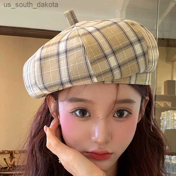 Fashion Plaid Berets Frühling Herbst Hip Hop Hüte Frauen Baumwolle Vintage Künstler Maler Hut Dekorative Kappe 2023 Neue Hohe Qualität l230523