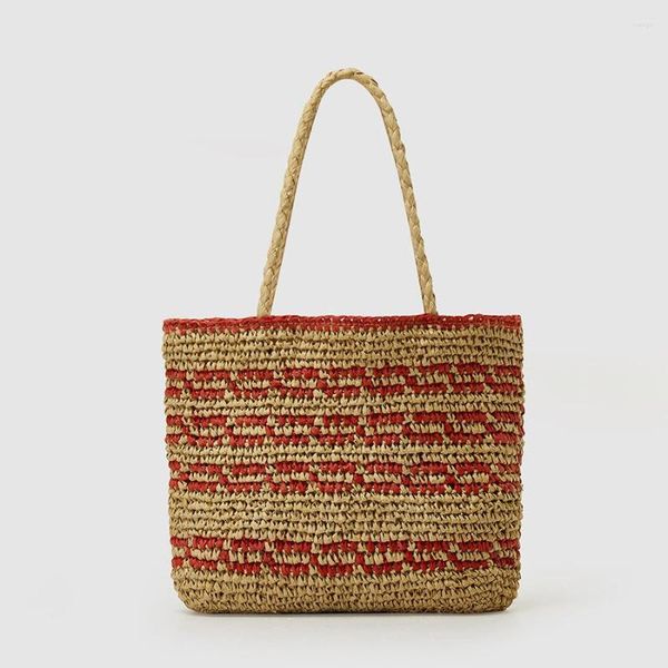 Bolsas de noite vintage listradas bolsas de ombro grandes para mulheres designer de luxo 2023 feitas à mão de palha de praia com cordão