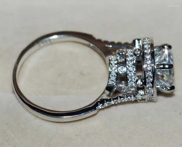 Cluster-Ringe, antiker Schmuck, 8 mm, 3 Karat, atemberaubende Vintage-Ehering aus 925er-Sterlingsilber, künstliche Steine, weiße CZ, Damen-Ehering, Größe 5–11