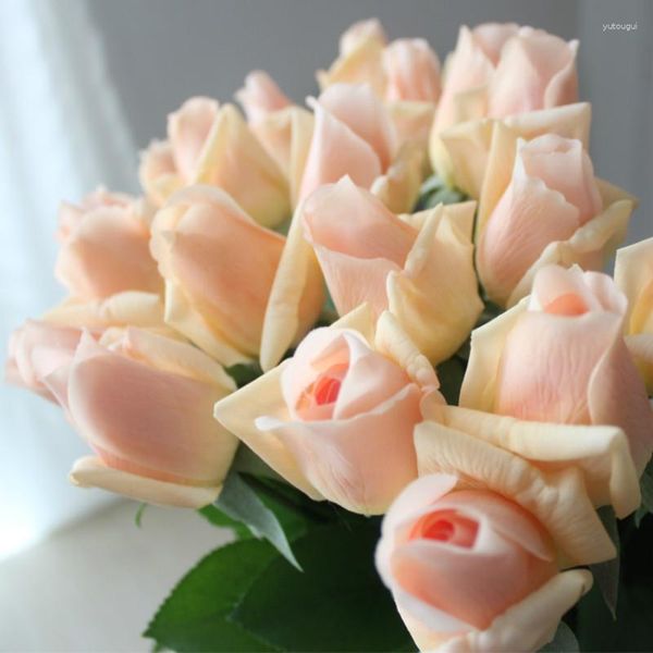 Fiori decorativi 7 pezzi Decor Rosa Lattice artificiale Tocco reale Bouquet da sposa floreale in seta Ramo di design per feste a casa