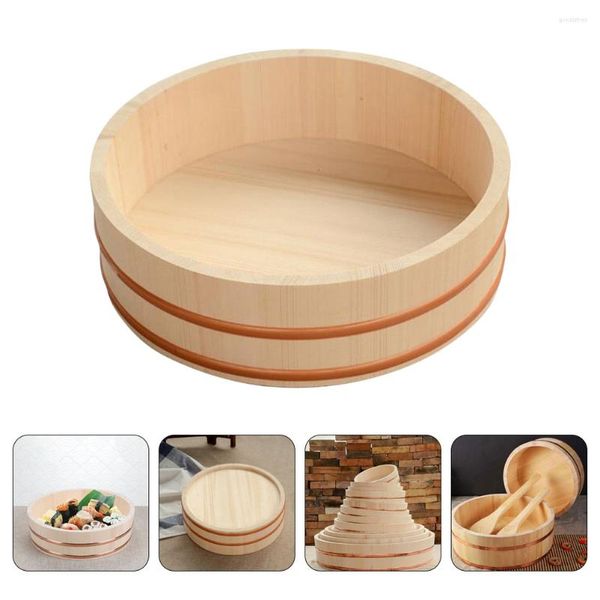 Conjuntos de Louça Bandejas de Sobremesa Balde Redondo para Sushi Mistura Coreana Arroz Sashimi Prato 27x27cm Japonês Caqui Madeira Grande Capacidade Cozinha