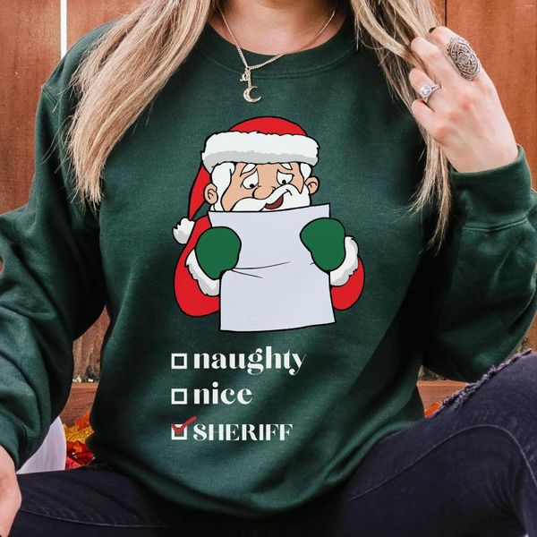 Kadın Hoodies Renkli Noel Baba Listesi Şerif Noel Saweatshirt kazak saf pamuk estetik unisex jumper alıntı kıyafetler ter üst