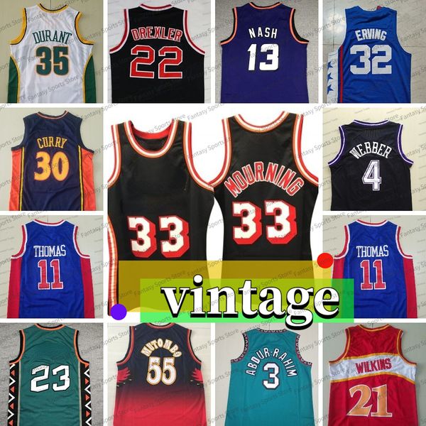 Herren 35 Kevin Durant Basketballtrikot Dominique Wilkins 55 Dikembe Mutomb 33 Alonzo Mourning 3 Shareef Abdur-Rahim Webber Patrick Ewing Genähte Herrenhemden Klassisch